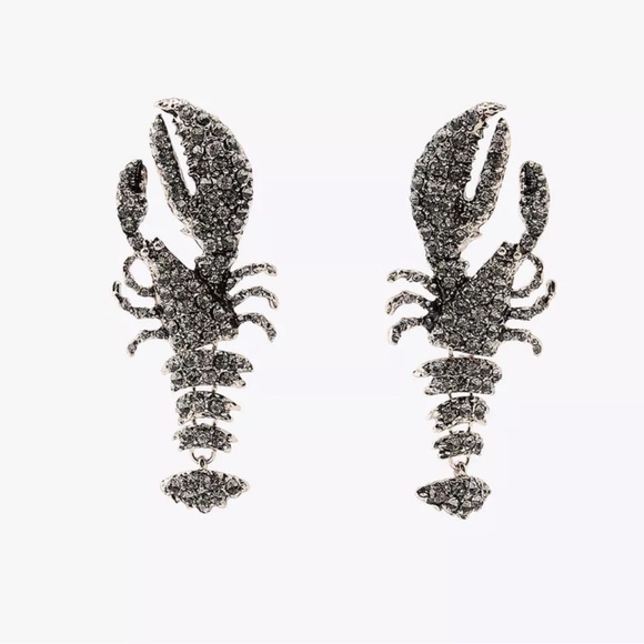 NWT Zara Rhinestone Lobster Earrings in Anthracite Gray / Black & Gold STUNNING - Picture 3 of 9
